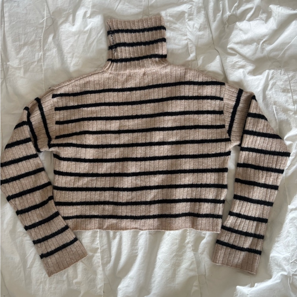 H&M Tan and Black Striped Kids (or XS women) Turtleneck Sweater